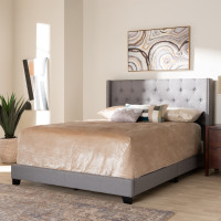 Baxton Studio Brady-Grey-Queen Brady Modern and Contemporary Light Grey Fabric Upholstered Queen Size Bed